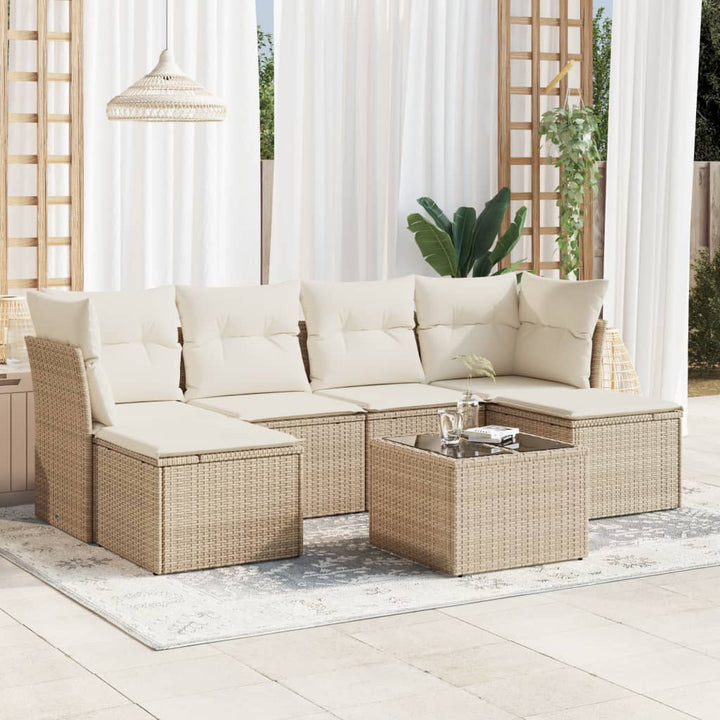 sofasæt til haven 7 dele med hynder polyrattan beige