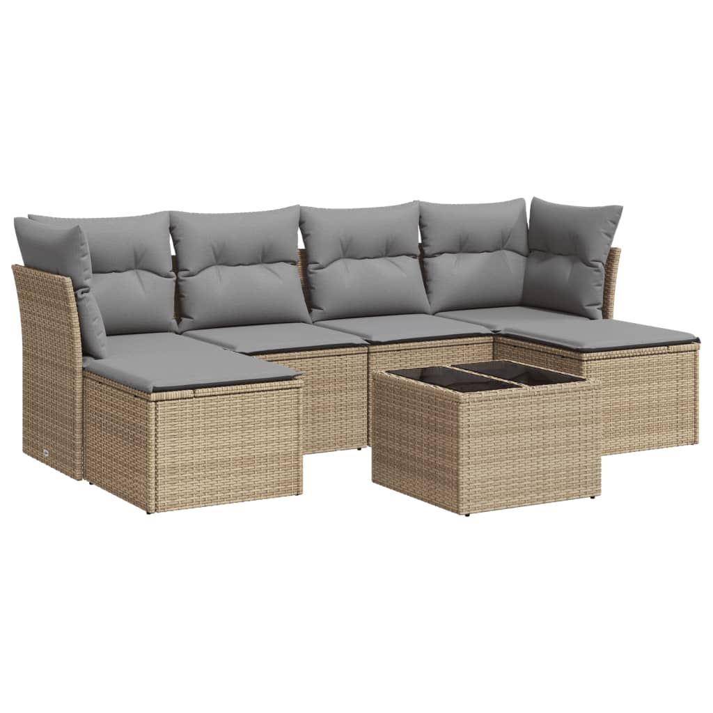 sofasæt til haven 7 dele med hynder polyrattan beige