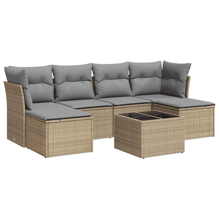 sofasæt til haven 7 dele med hynder polyrattan beige