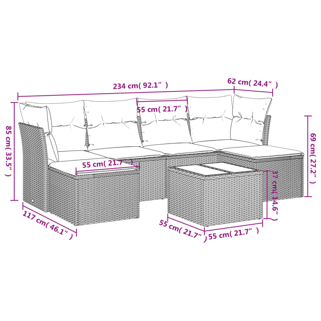 sofasæt til haven 7 dele med hynder polyrattan beige