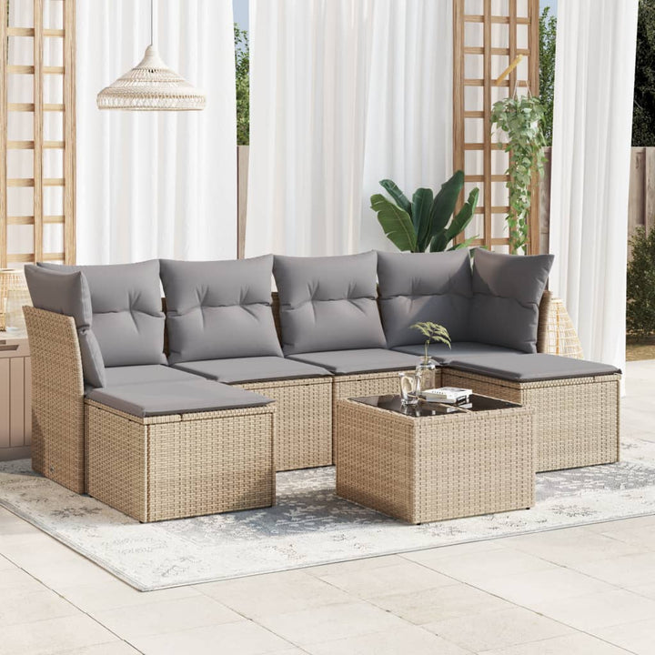 sofasæt til haven 7 dele med hynder polyrattan beige
