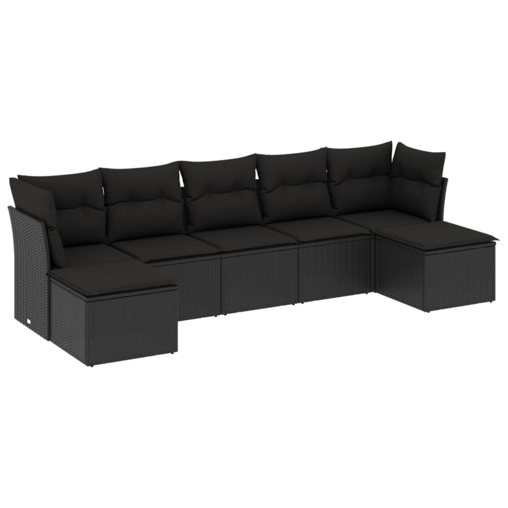 sofasæt til haven 7 dele med hynder polyrattan sort