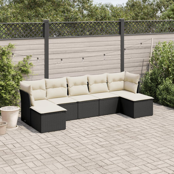 sofasæt til haven 7 dele med hynder polyrattan sort