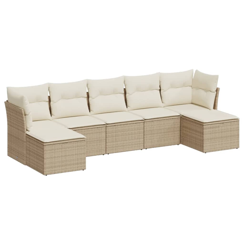sofasæt til haven 7 dele med hynder polyrattan beige