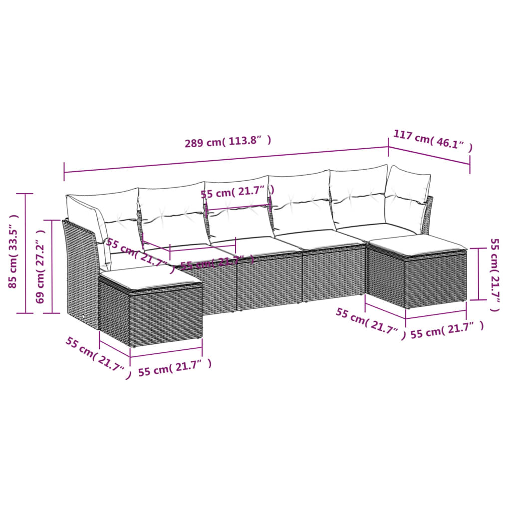 sofasæt til haven 7 dele med hynder polyrattan beige