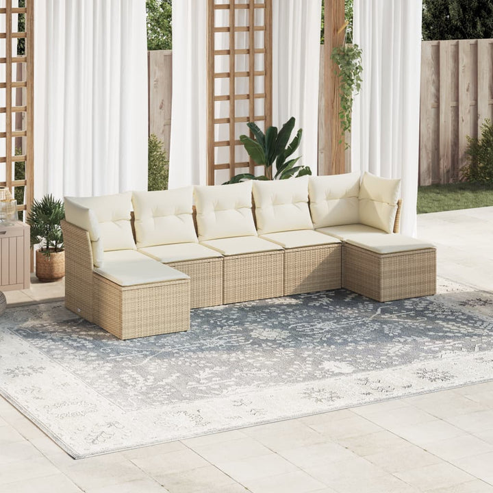 sofasæt til haven 7 dele med hynder polyrattan beige