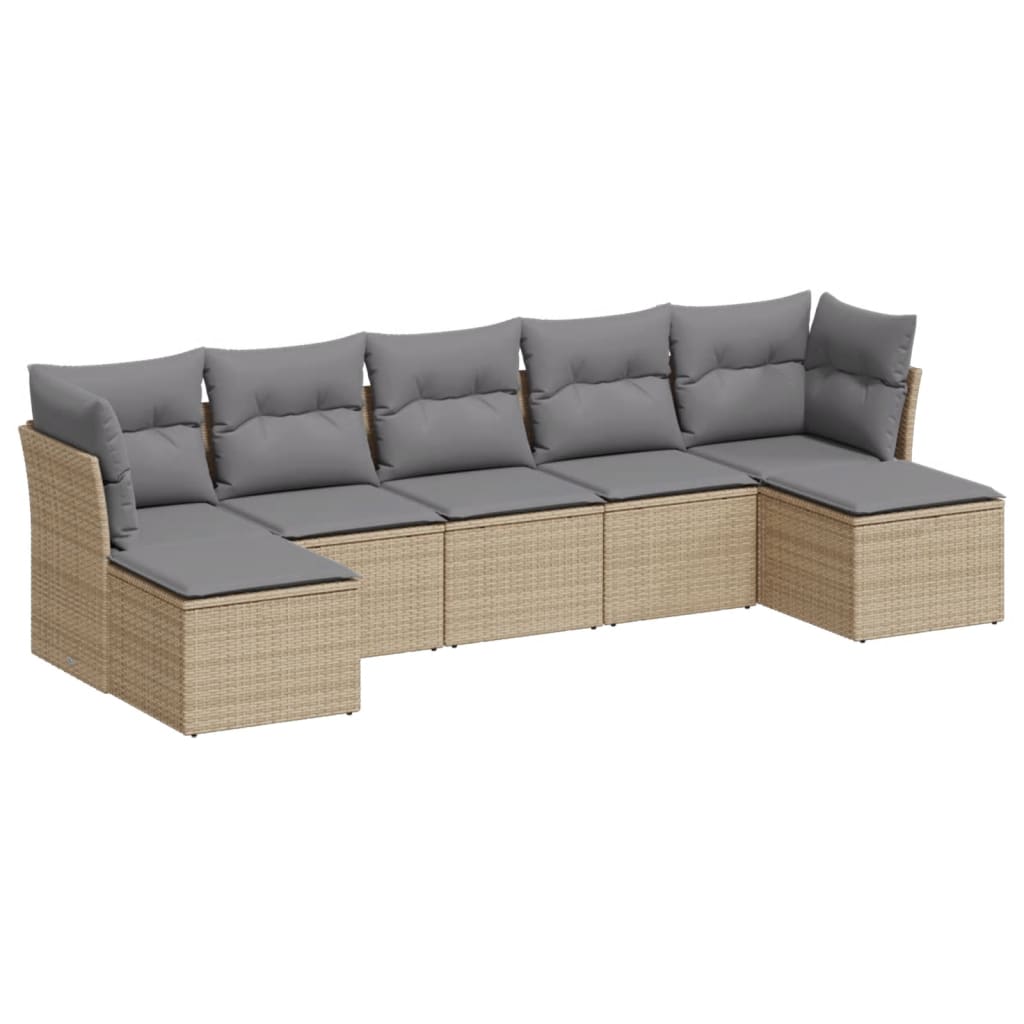 sofasæt til haven 7 dele med hynder polyrattan beige