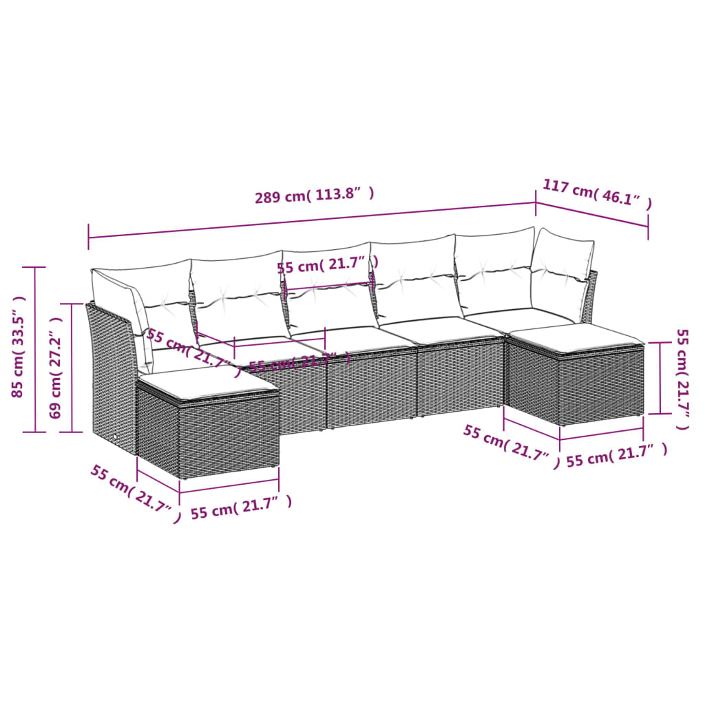 sofasæt til haven 7 dele med hynder polyrattan beige