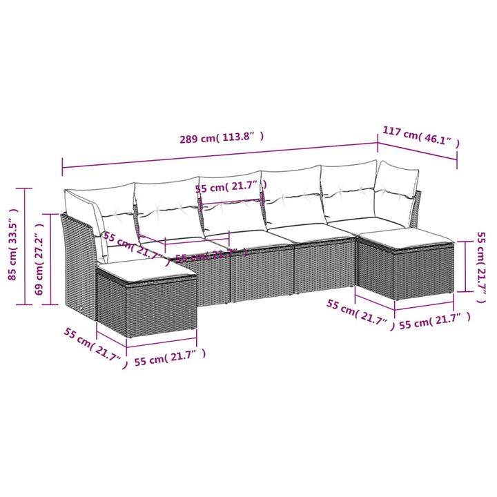 sofasæt til haven 7 dele med hynder polyrattan beige