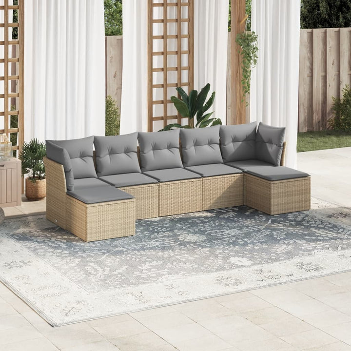 sofasæt til haven 7 dele med hynder polyrattan beige