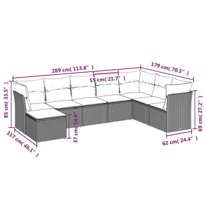 sofasæt til haven 8 dele med hynder polyrattan beige