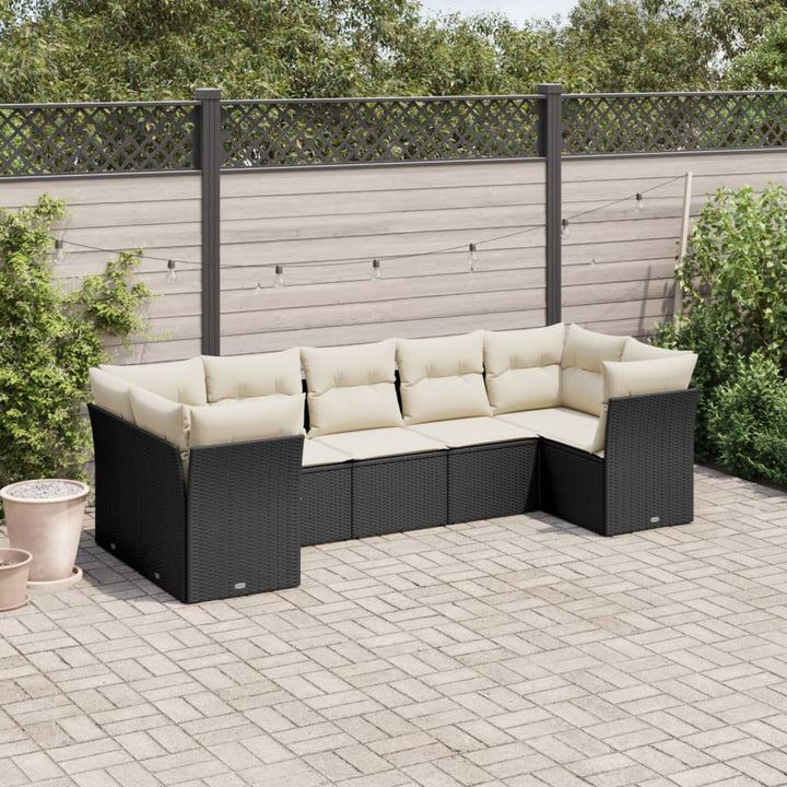 sofasæt til haven 7 dele med hynder polyrattan sort