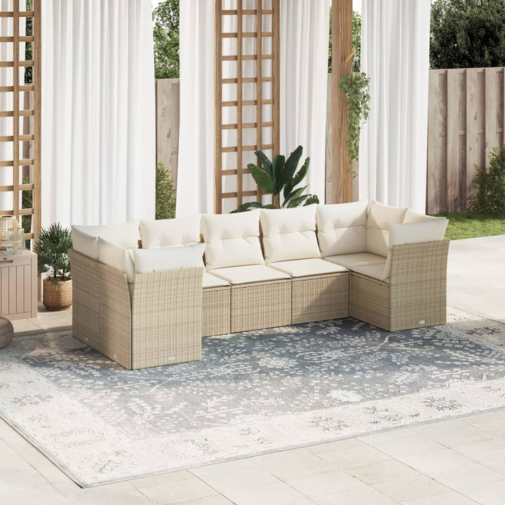 sofasæt til haven 7 dele med hynder polyrattan beige