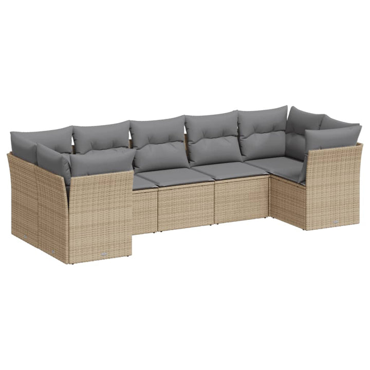 sofasæt til haven 7 dele med hynder polyrattan beige