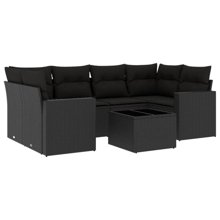 sofasæt til haven 7 dele med hynder polyrattan sort