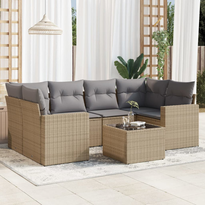 sofasæt til haven 7 dele med hynder polyrattan beige