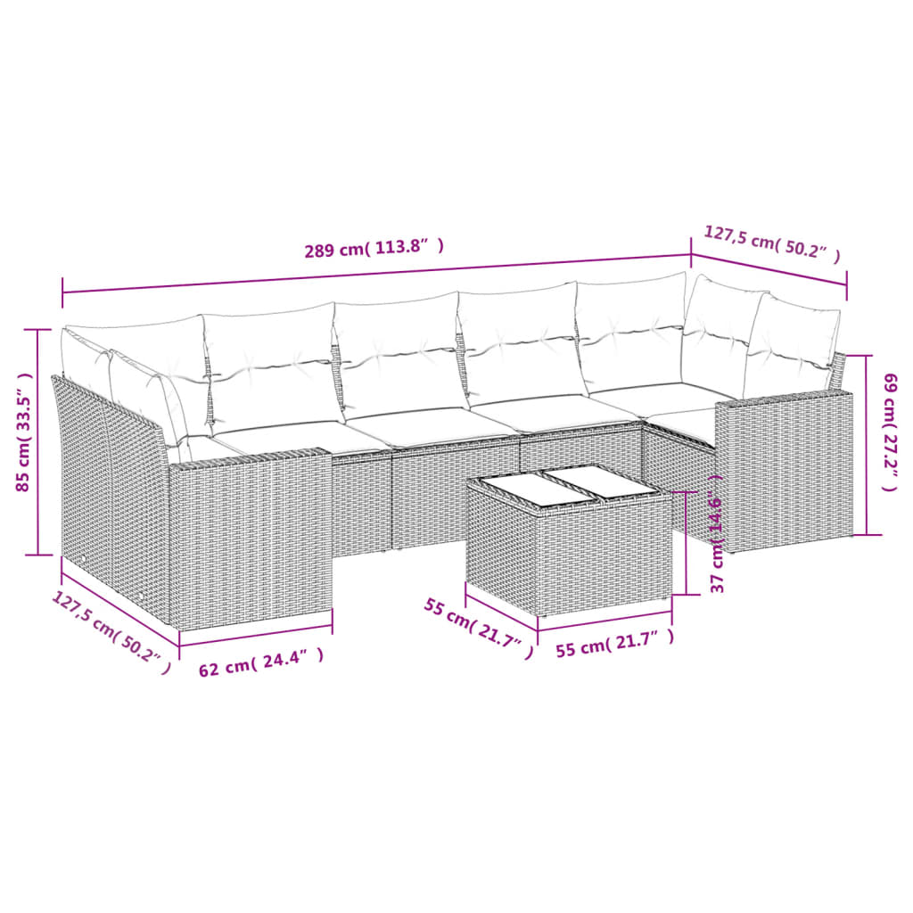 sofasæt til haven 8 dele med hynder polyrattan beige