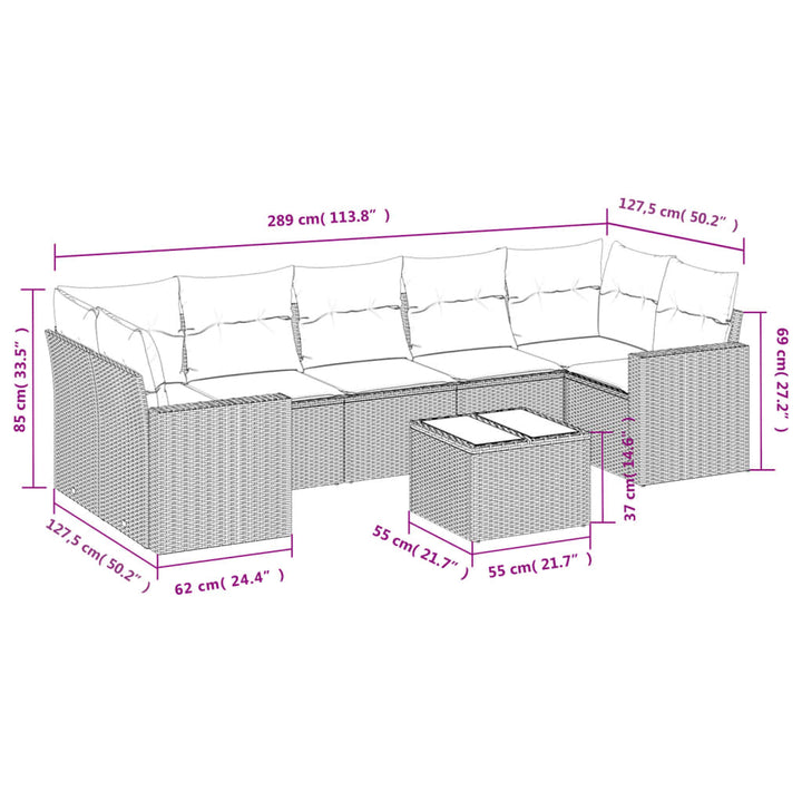 sofasæt til haven 8 dele med hynder polyrattan beige