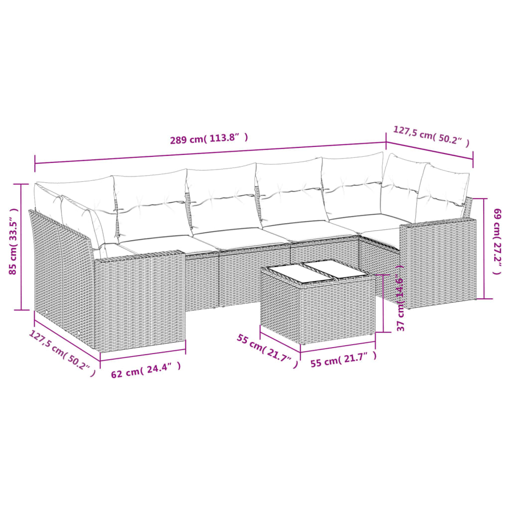 sofasæt til haven 8 dele med hynder polyrattan beige