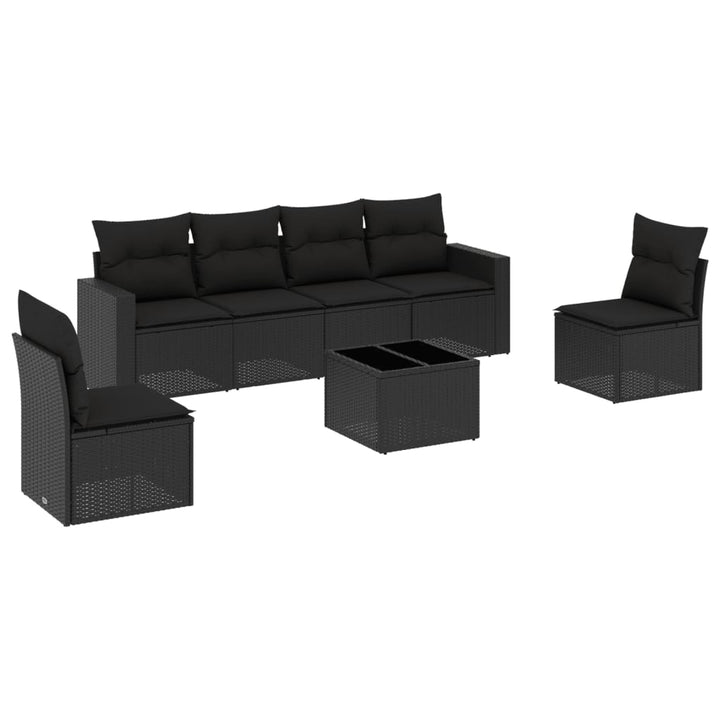 sofasæt til haven 7 dele med hynder polyrattan sort