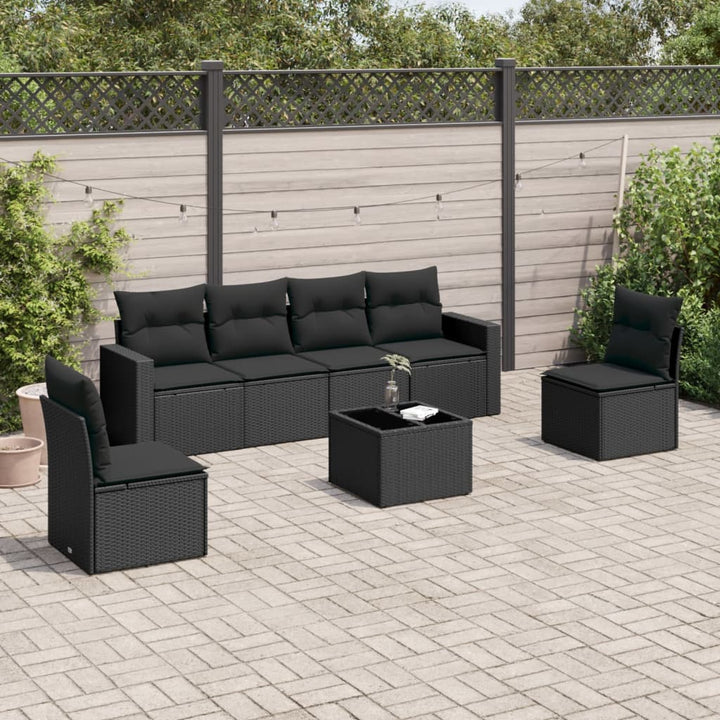 sofasæt til haven 7 dele med hynder polyrattan sort