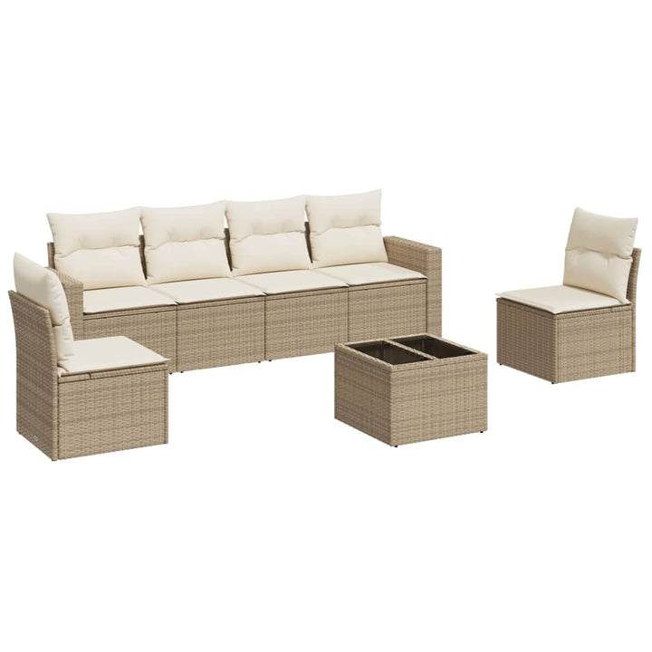 sofasæt til haven 7 dele med hynder polyrattan beige