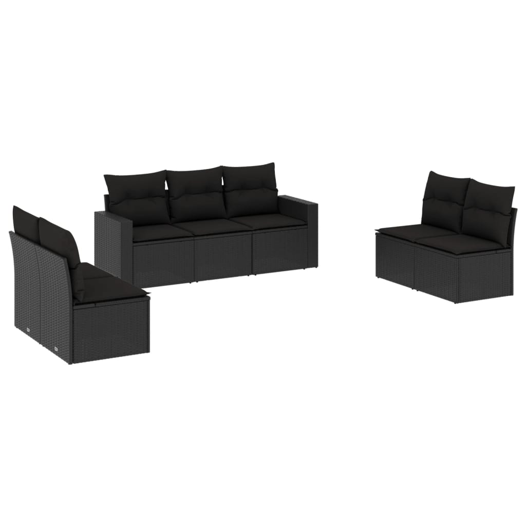 sofasæt til haven 7 dele med hynder polyrattan sort