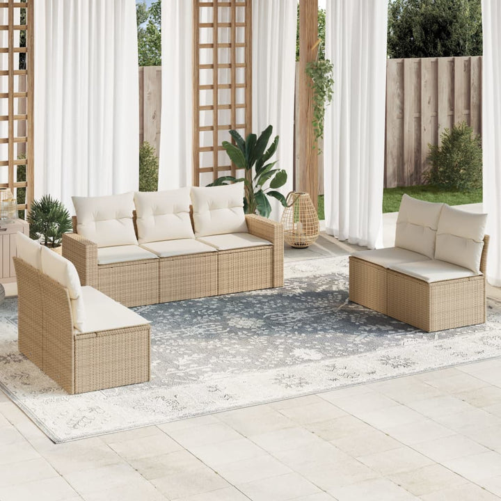 sofasæt til haven 7 dele med hynder polyrattan beige