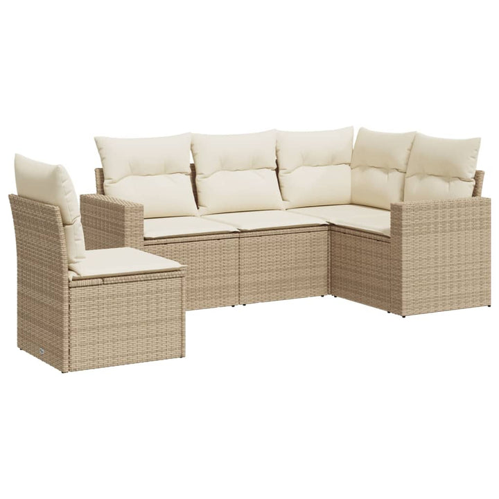 sofasæt til haven 5 dele med hynder polyrattan beige
