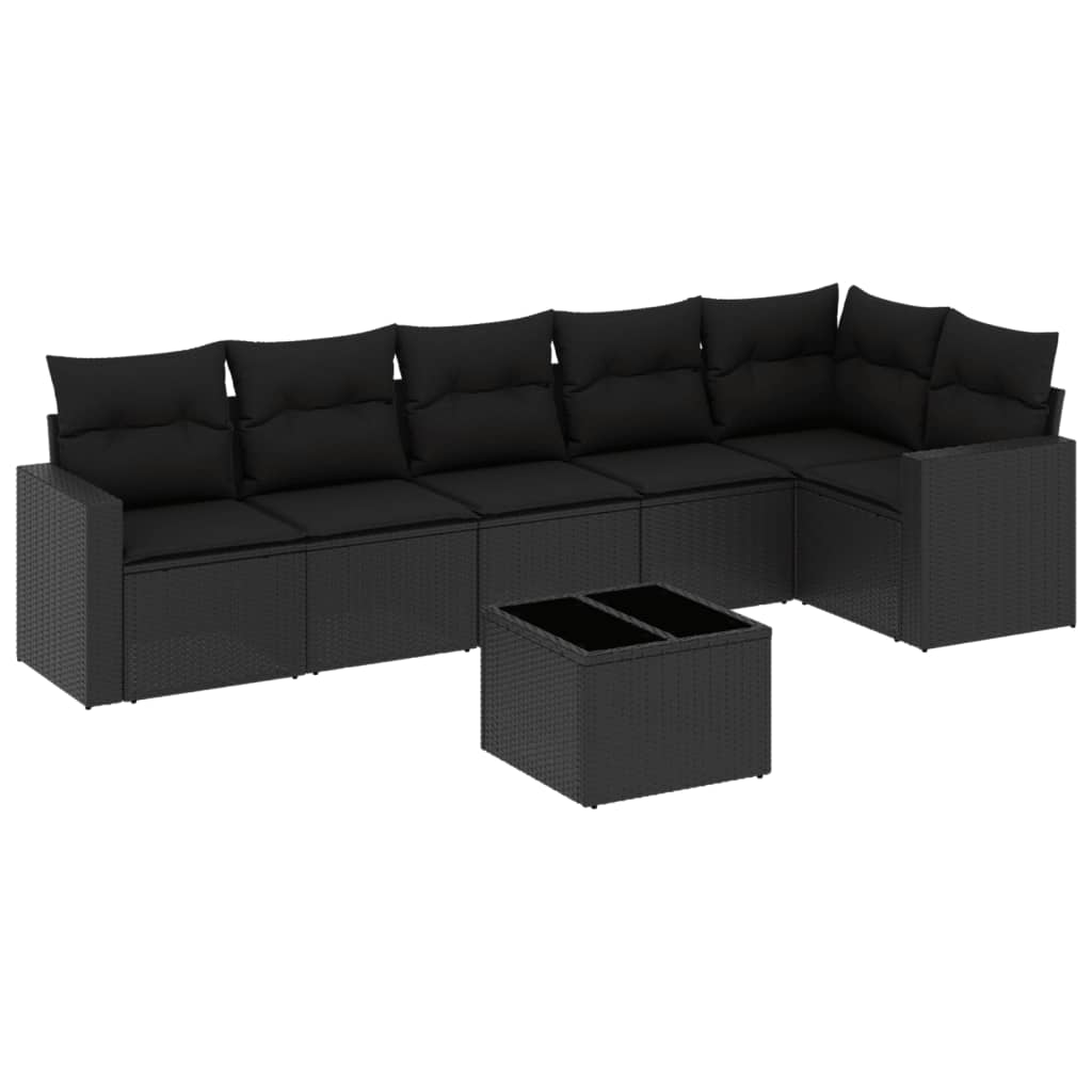 sofasæt til haven 7 dele med hynder polyrattan sort