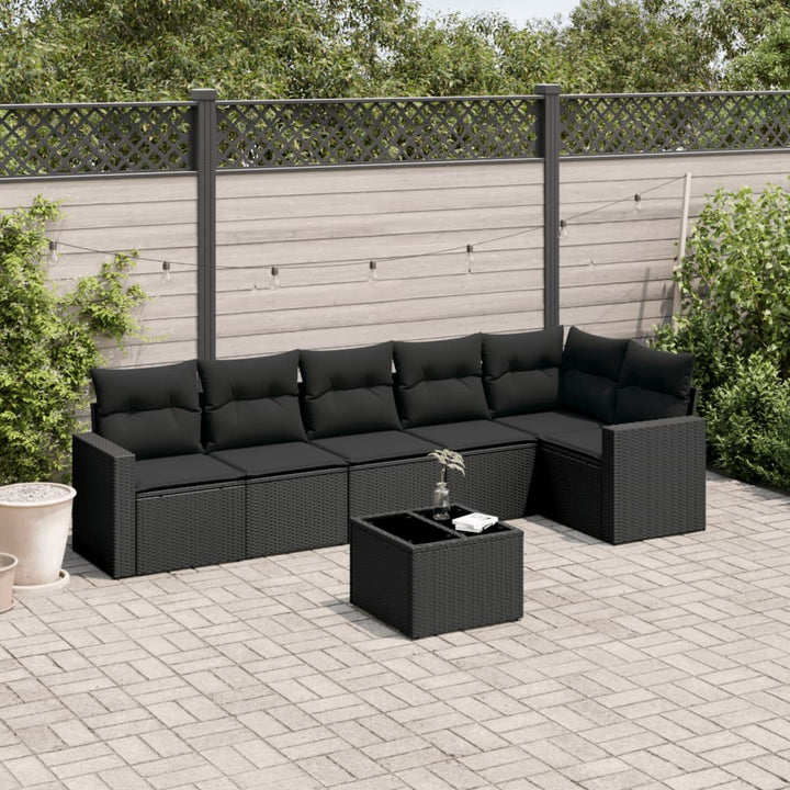 sofasæt til haven 7 dele med hynder polyrattan sort