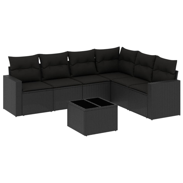 sofasæt til haven 7 dele med hynder polyrattan sort
