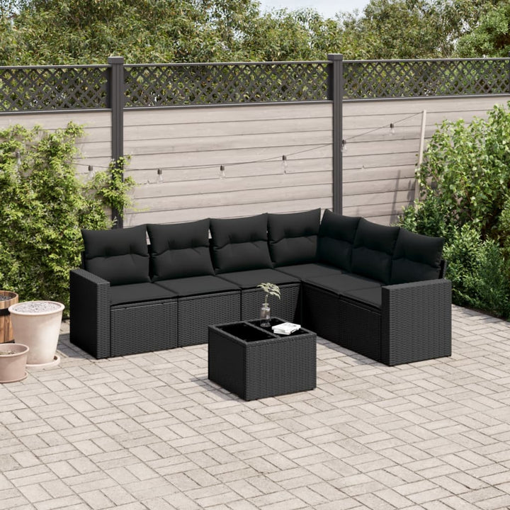 sofasæt til haven 7 dele med hynder polyrattan sort