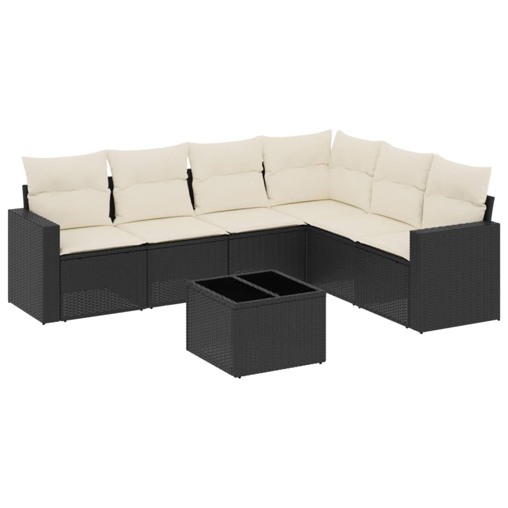 sofasæt til haven 7 dele med hynder polyrattan sort