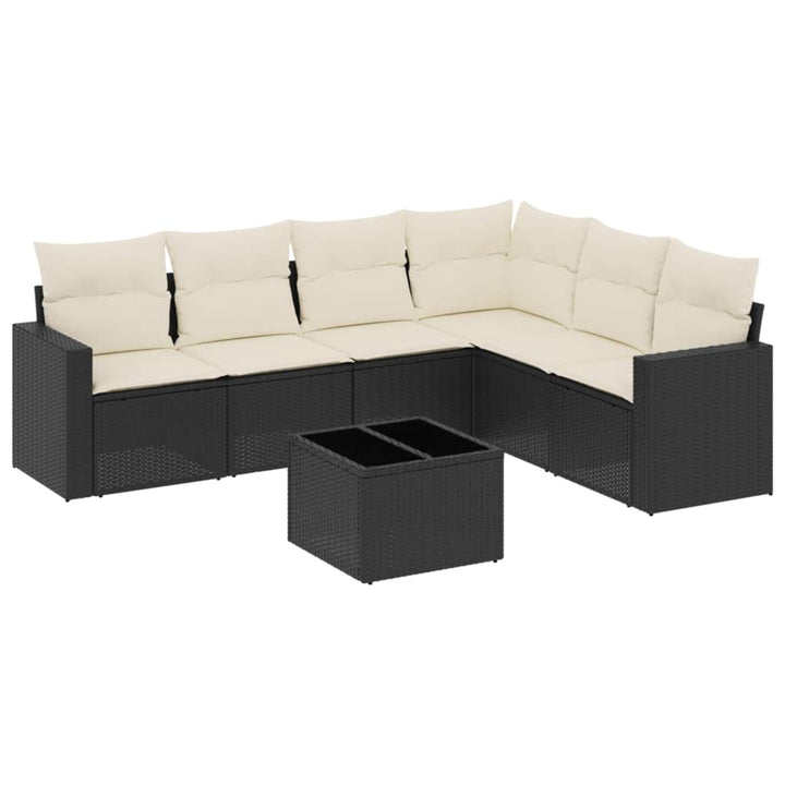 sofasæt til haven 7 dele med hynder polyrattan sort