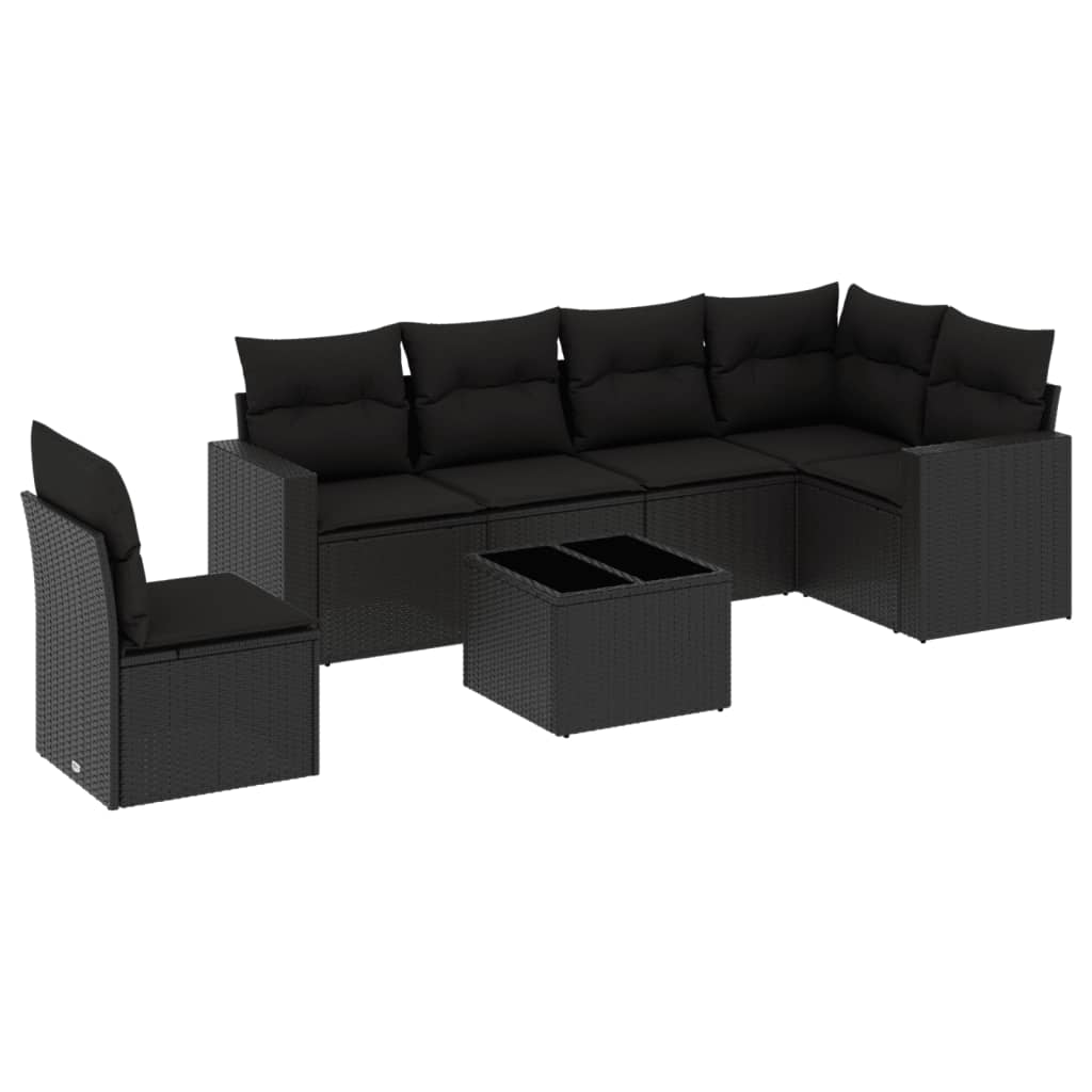 sofasæt til haven 7 dele med hynder polyrattan sort