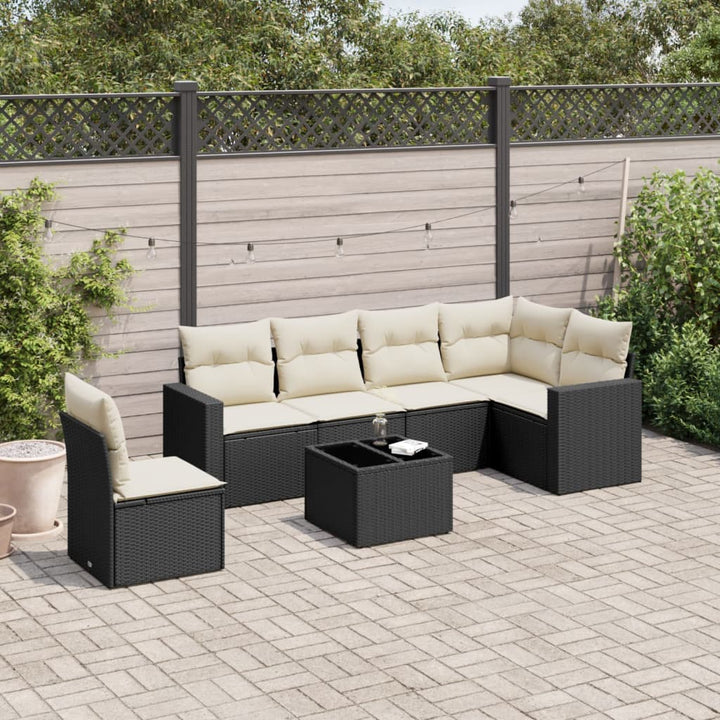 sofasæt til haven 7 dele med hynder polyrattan sort