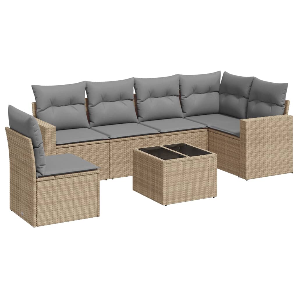 sofasæt til haven 7 dele med hynder polyrattan beige