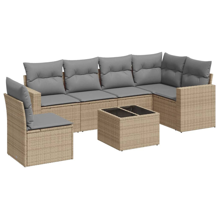 sofasæt til haven 7 dele med hynder polyrattan beige