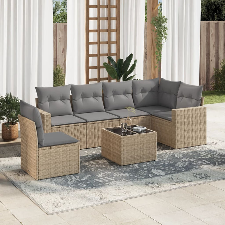 sofasæt til haven 7 dele med hynder polyrattan beige