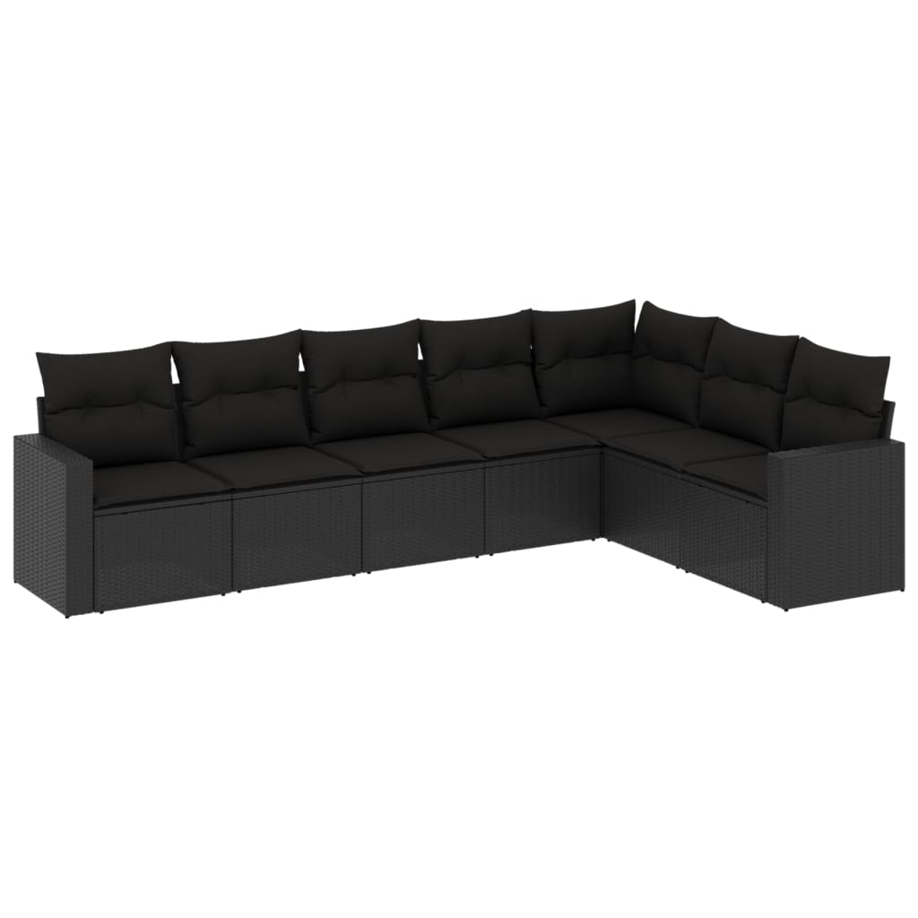 sofasæt til haven 7 dele med hynder polyrattan sort