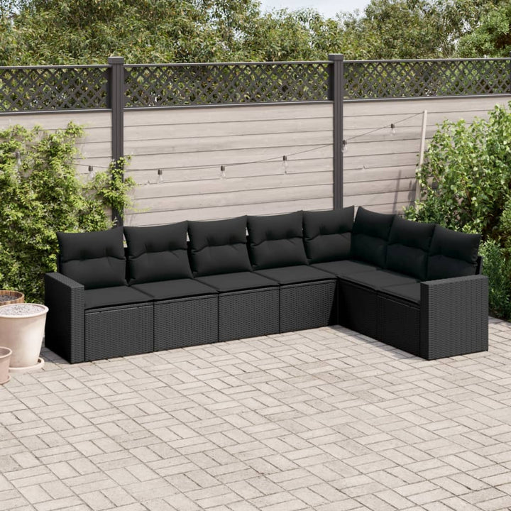 sofasæt til haven 7 dele med hynder polyrattan sort