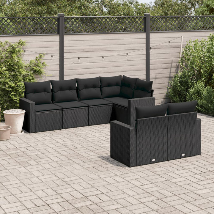 sofasæt til haven 7 dele med hynder polyrattan sort