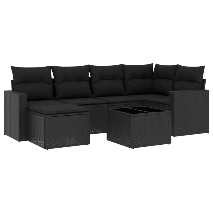 sofasæt til haven 7 dele med hynder polyrattan sort