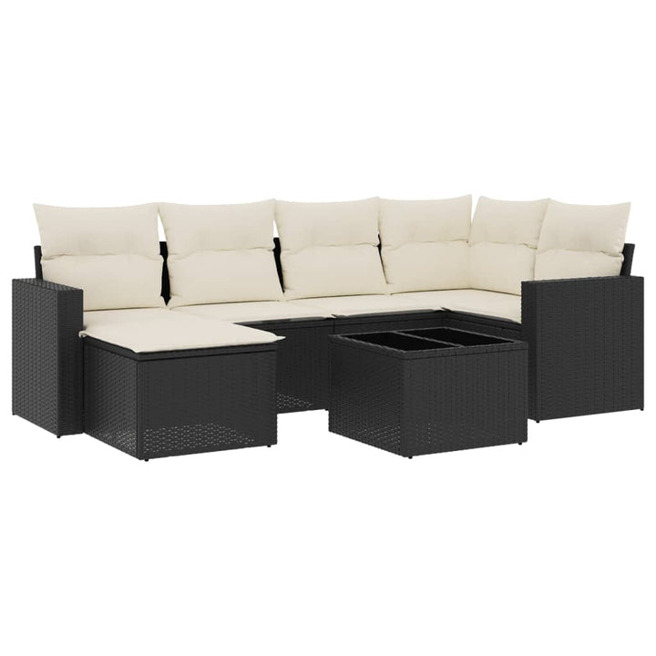 sofasæt til haven 7 dele med hynder polyrattan sort