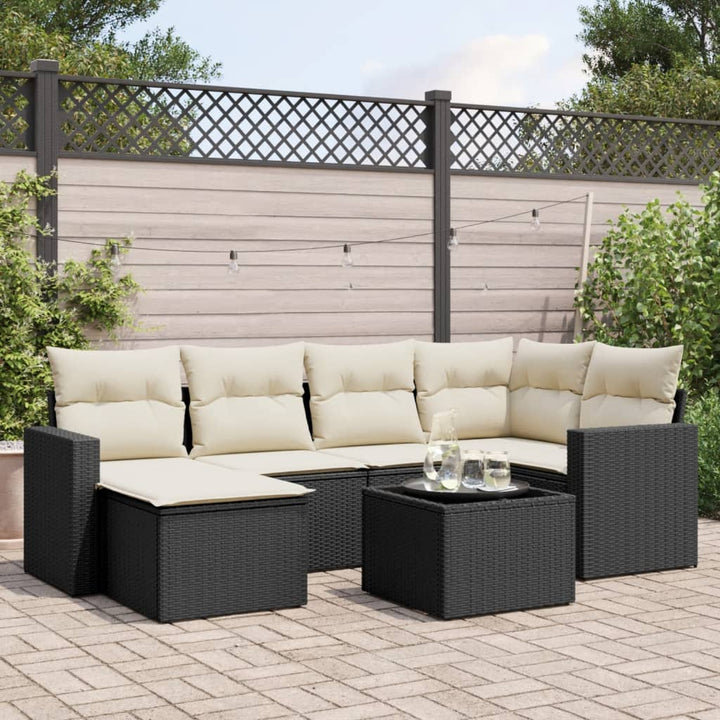 sofasæt til haven 7 dele med hynder polyrattan sort