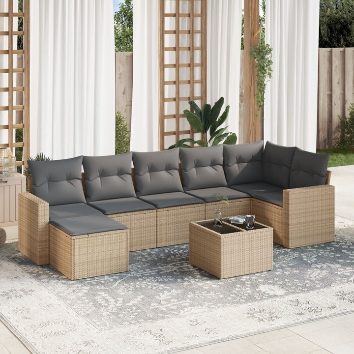 sofasæt til haven 8 dele med hynder polyrattan beige