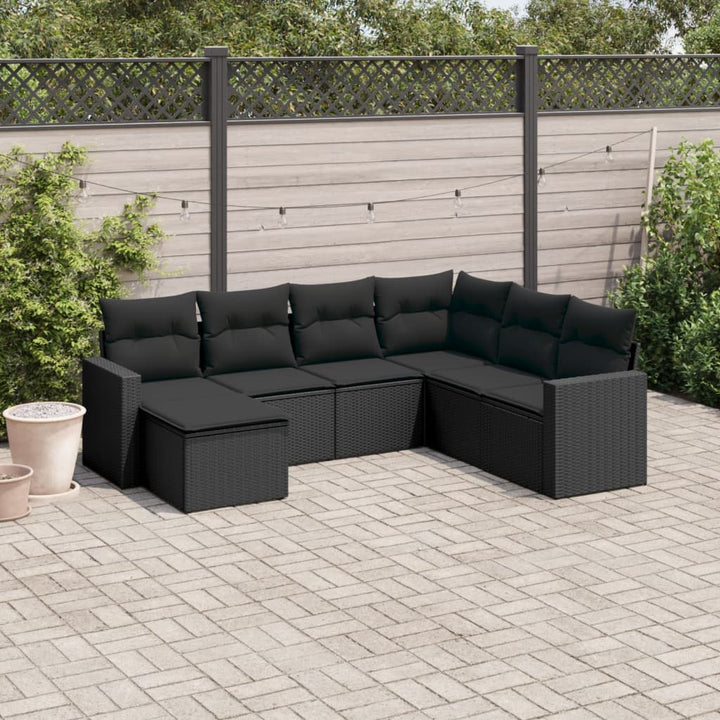 sofasæt til haven 7 dele med hynder polyrattan sort