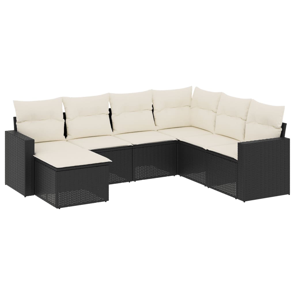 sofasæt til haven 7 dele med hynder polyrattan sort