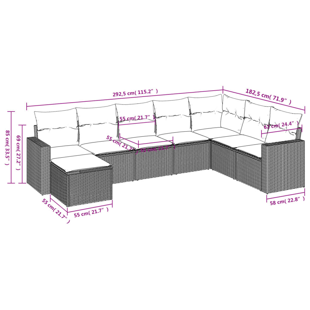 sofasæt til haven 8 dele med hynder polyrattan beige